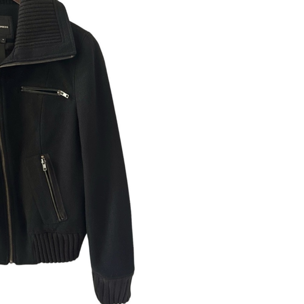 NEW Express Black Wide Collar Wool Blend Bomber Jacket Size Medium - Picture 5 of 11